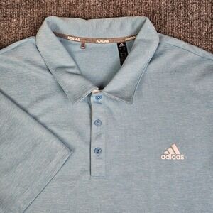 Adidas Advantage Novelty Polo Shirt Men 2XL Light Blue Heather Golf Short Sleeve